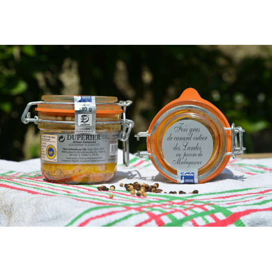 FOIE GRAS DE CANARD ENTIER DES LANDES AU  POIVRE DE MADAGASCAR (bocal)